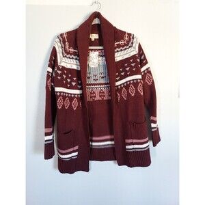 Pink Republic Women's Cardigan Open Front With Pockets Maroon Size Medium NEW